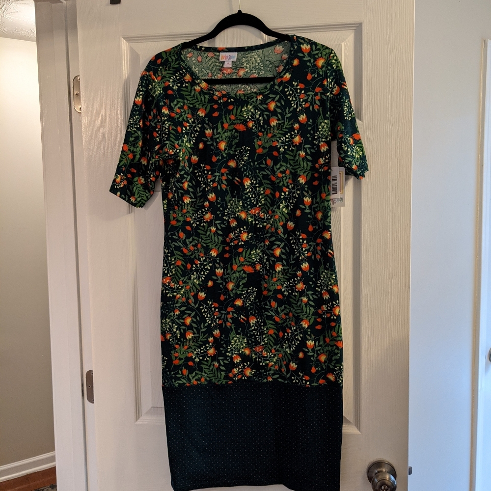 NWT LuLaRoe Julia Dress Botanical/Polka Dot Print